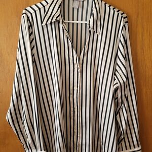 H&M Black and Cream Striped Blouse